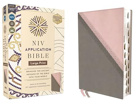 NIV Application Bible, Large Print, Leathersoft, Pink/Gray, Red Letter, Thumb Indexed, Comfort Print: Bringing the Ancient Message of the Bible into Your World (NIV Application Commentary Resources)