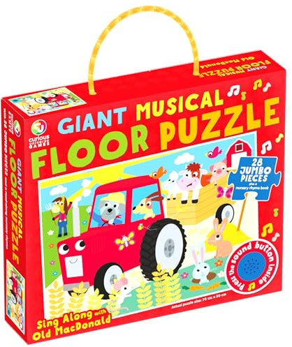 Curious Universe Games - Sing Along with Old MacDonald Giant Musical Floor Puzzle - Floor Puzzle for Kids with Nursery Rhyme Book - Gifts for Boys and Girls - Sound Book - First Jigsaw