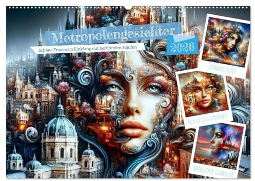 Metropolengesichter (Wandkalender 2026 DIN A2 quer), CALVENDO Monatskalender: Erleben Sie die harmonische Fusion von schönen Frauengesichtern mit den ... kunstvollen Highlight machen. (CALVENDO Orte)