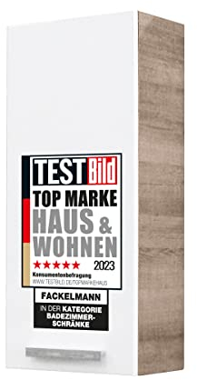 FACKELMANN Hängeschrank A-VERO / Badschrank mit gedämpften Scharnieren / Maße (B x H x T): ca. 35 x 79,5 x 21,5 cm / hochwertiger Schrank fürs Badezimmer / Korpus: Braun hell / Front: Weiß