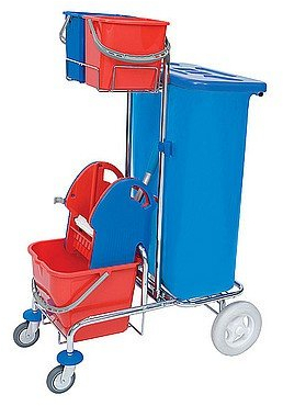 Splast verchromter Putztrolley mit Beutelhalter inkl. Deckel 120l, Moppresse, Eimer
