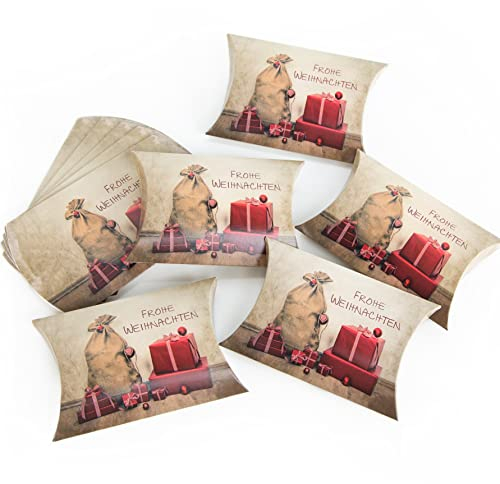 Logbuch-Verlag 10 kleine Frohe Weihnachten Schachteln für Geschenke 15 x 10 cm rot Verpackung Kunden Mitarbeiter Kleinigkeit schenken