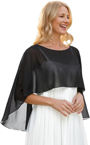 Pukguro Durchsichtige Schals und Wickeltücher für Abendkleider, Chiffon-Umhänge für Damen, weiche Hochzeitsvertuschung, Schwarz, Einheitsgröße