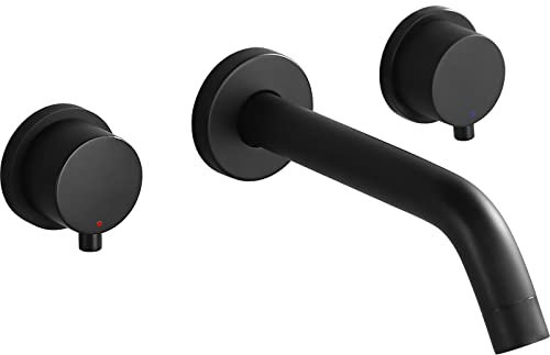 Aimasha Noir mat de salle de bain Faucet-double Poignée support mural Laiton Mitigeur de lavabo et robinet Rough-in inclus et de premiers en Valve inclus 5720