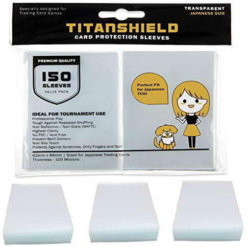 TitanShield (150 Sleeves/Transparent) Small Japanese Sized Trading Card Sleeves Deck Protector Compatible with Yu-Gi-Oh!, Cardfight!! Vanguard