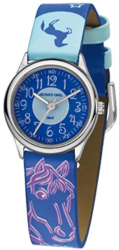 JACQUES FAREL Kinder-Armbanduhr Pferd Sterne lila-blau Analog Quarz Metall Kunstleder HCC 338
