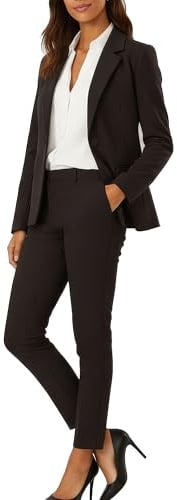 Marycrafts Women's Business Blazer Pant Suit Set for Work 10 Black