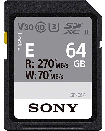 Sony 64GB SF-E Series UHS-II U3 V30 SDHC Digital Memory Card - Read 270MB/S Write 70MB/sSFE64