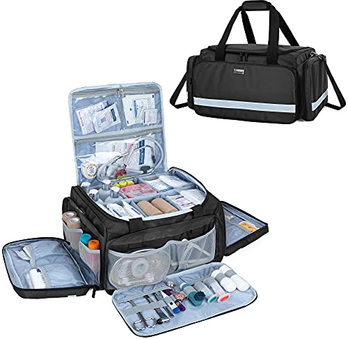 Trunab Notfalltasche Leer Schwarz, Tasche für Krankenschwester Tasche Rettungsdienst Große Kapazität mit Interior Division Board und Rutschfestem Boden, Home Nurse Case