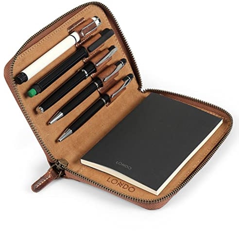 Londo Echtleder Padfolio – Portfolio Ordner mit Bleistifthalter, Notizblock & Reißverschluss für Business, Büro & Reisen