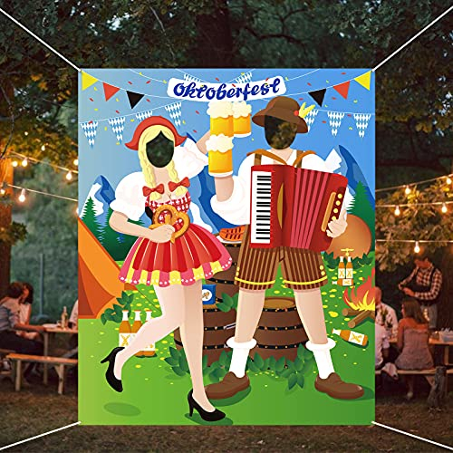 HOWAF Lustige Oktoberfest Foto Requisit Banner für Oktoberfest Deko, Stoff Hintergrund Fotowand für Oktoberfest Spiel Aktivität Photo Booth Zubehör für Bierkrug Brezel Deko, 4.92*4.3 Fuß