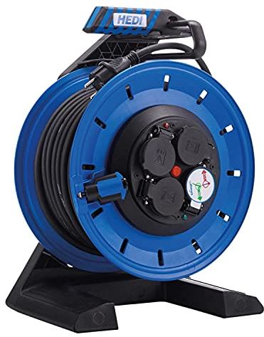 HEDI Kabeltrommel 40 m Generation 7 SR mit Schleifring (Kunststoff, Neopren-Gummi-Leitung H07RN-F 3G2,5, 4-Fach Steckdose, mit Stecker-Dichtlippe, Überlastschutz) K7SR40N2TF, Mehrfarbig