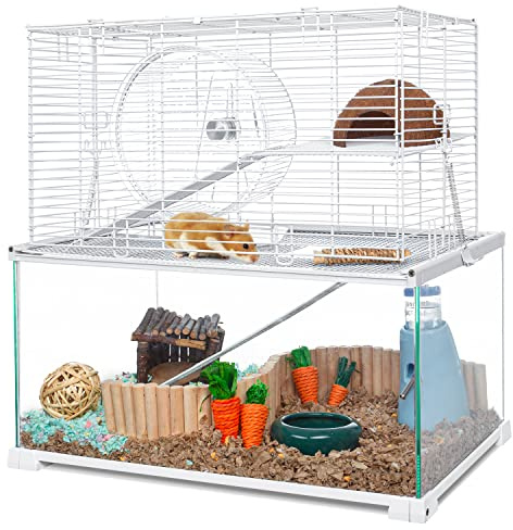 OIIBO Glas-Terrarium und Drahtkäfigaufsatz für Kleintiere, Kaninchen