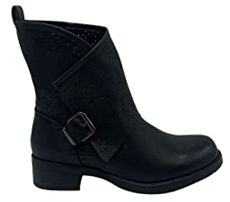STILL Stivaletto Stivali Scarpe Donna Traforato Moda Tacco Basso Tronchetto Nero 36 Nero
