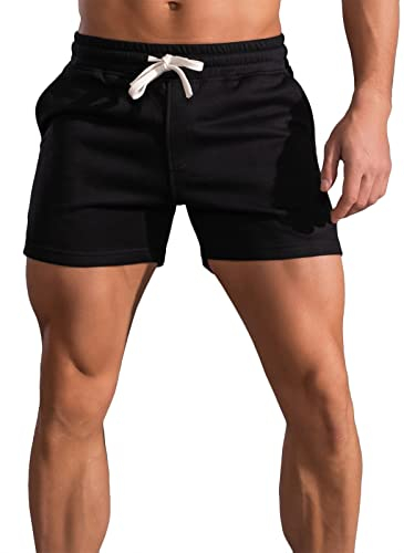 Panegy Herren Sweatshorts Kurze Jogginghose Baumwolle Relaxshorts Atmungsaktive Sport Shorts für Joggen Yoga Training Schwarz M
