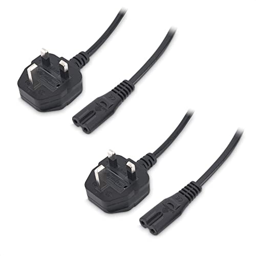 Cable Matters 2-Pack figure 8 power lead (2 pin power cable) 3m, UK Power Cable Compatible with Samsung LG Sony Insignia TCL Sharp Toshiba Hisense TV PS4 PS5, Non-Polarized (UK BS 1363 to IEC C7) - 3m