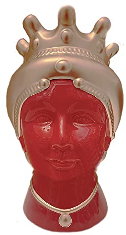 Hervit Decorazione statuina Testa di Moro Porcellana Rosso e Oro h 35cm