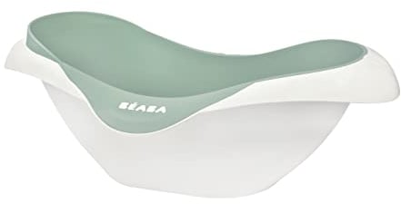 BÉABA, Baignoire pour Bébé, Antidérapante et Confort, Made in France, Matière Souple et Douce, Multifonction, Ergonomique, Bouchon de vidange, Camélé'O, Vert sauge