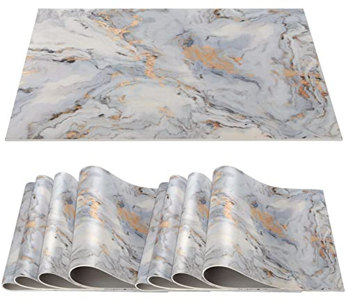Platzset Tischset abwaschbar PVC Platzdeckchen rutschfest Tischuntersetzer Hitzebeständig Esstisch Deko für drinnen & draußen 30x45cm Marmor Silber Grau 8-er Set
