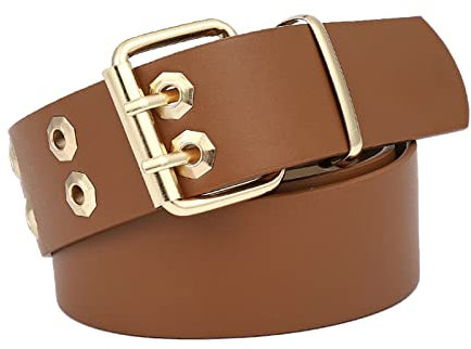 NiceYnn Double Studded Eyelet Belts 3.7cm Wide Goth Punk Leather Grommet Belt - Women Men PU Waist Belts Buckle for Coat Jeans Pants Shorts Dresses