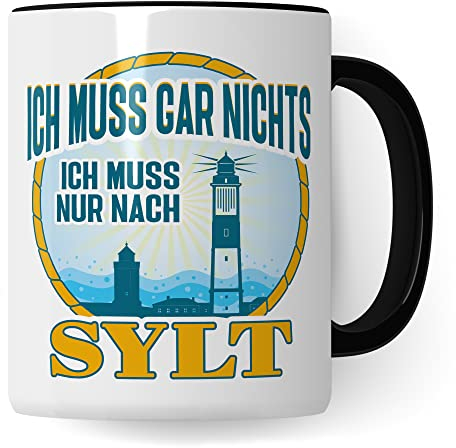 Tasse Sylt-Liebe mit Spruch Kaffee-Tasse Kaffee-Becher Geschenkidee für Syltliebhaber Geschenk Syltfan Tasse Insel Sylt lustig (Weiß/Schwarz)