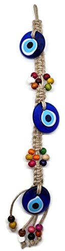 MYSTIC JEWELS - Drei türkische Augen aus Glas mit Jude zum Aufhängen - Hängender Schmuck aus Glas mit Perlen - Dekoration - Hochzeit, Geburtstag, Muttertag - Glas, Gewebe, Holz