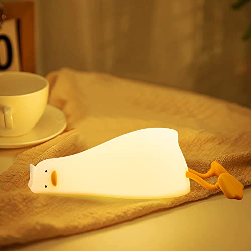 CooPark Duck Night Light for Kids, Cute Lying Duck Touch Silicone Lamp, Dimmable Animal Portable Timer Lamp with Warm Light for Baby Women's Bedroom Children's Room Nursery