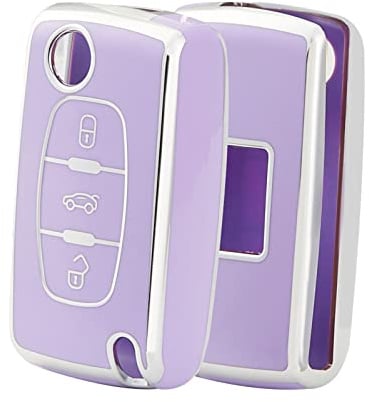 OFFCURVE Etui a Cle Voiture Coque Clé, Étui à Clés TPU Couvre Clef 2/3 Boutons pour Peugeot 106 207 308 406 607 Expert Partner Citroen C2 C3 C4 Grand Picasso Berlingo Xsara Fiat Scudo Ulysse