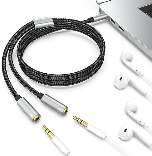 Toxaoii Cable divisor de conector de auriculares de 3,5 mm, cable de extensión macho a 2 hembra, adaptador de conector de auriculares, cable divisor en Y de audio estéreo de 3,5 mm compatible con