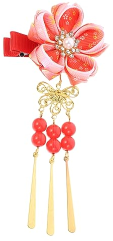FOMIYES Pinces à Cheveux Style Japonais Fleur Barrette Femme Coiffure Kimono Rouge