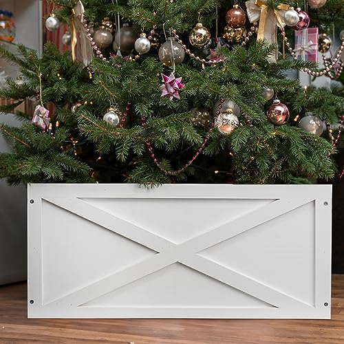 Weihnachtsbaum-Halsband-Box, 55,9 cm L, weißer Holz-Baumkragen, Weihnachtsbaumständer-Abdeckung, Baumrock-Box für unter 2,4 m Weihnachtsbaumschmuck