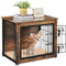 Yaheetech Indoor Dog Crate Furniture End Table with Cushion & Double Doors for Puppies Chihuahuas, Yorkshires, Pomeranians, Small Dog Cage 69x51x61 cm, Rustic Brown