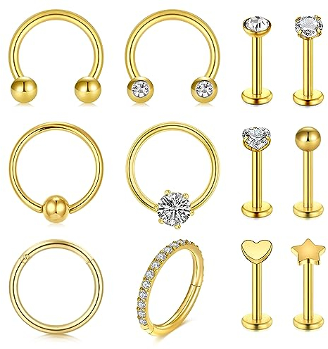 Rajnard Belly Button Bar 14G 10mm Gold Belly Bars Chirurgenstahl CZ Diamant Bauchnabel Piercing Nabel Bar Bauchnabel Ring Piercing Schmuck für Frauen Männer