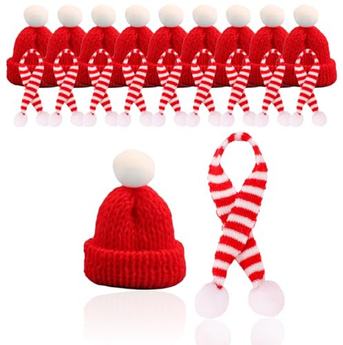 EODKSE Set de 20 Gorros y Bufanda Navideños para Decorar Mesa, Tazas, Cubiertos y Botellas de Vino, Adornos de Mesa con Pequeños Sombreros de Navidad,
