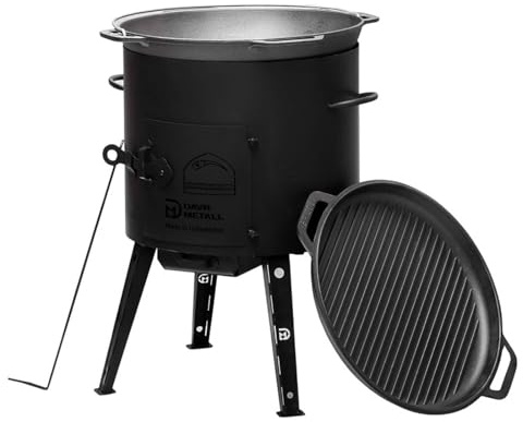 Ø36 Uchag 2mm Stahl 8L Gusseisen Kazan Deckel-Grillpfanne Feuerstelle | Utschag Utschak Campingofen Kasan Feldküche Außenküche Eintopfofen Gulaschkanone