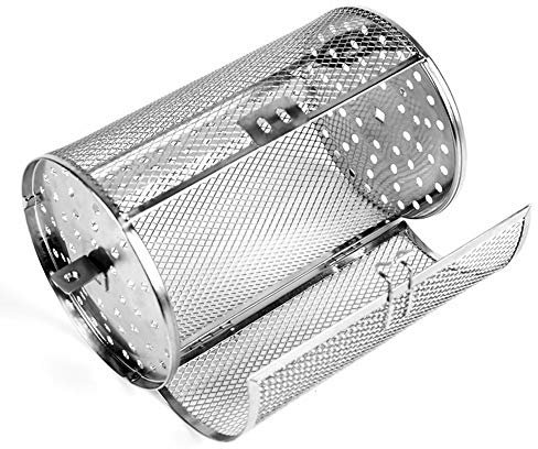 HKZTUY Rotisserie Basket Vegetable Grilling Basket, Coffee Roaster Round Rotisserie Grill Basket, Air Fryer Basket for Oven, Rotisserie Grill French Fries Basket(Color:Silver)