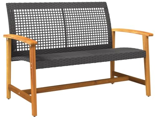 vidaXL Gartenbank, Garten Bank mit Rückenlehne Armlehnen, Sitzbank mit Metallgestell, Parkbank Außenbank Terrassenbank, Schwarz Poly Rattan Akazienholz