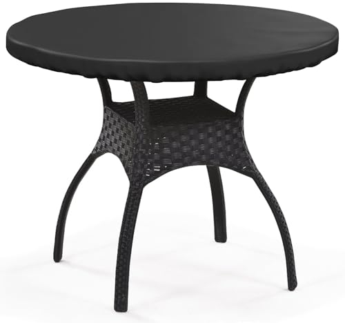 ZOALXZNT Tischplatte Abdeckung für Gartenmöbel Rund Wasserdicht,Runden Desktop Abdeckung mit Seil,Gartentisch Hülle Abdeckplane Rund 420D Oxford-Stoff (78 * 10cm,Schwarz)