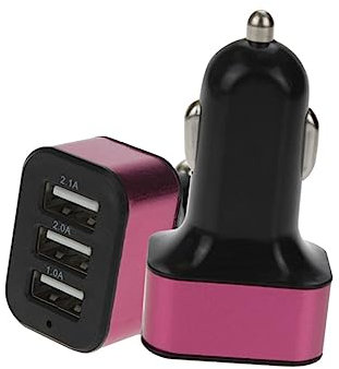 Mikinona 2.1a Cargador De Coche USB Inteligente Adaptador De Aluminio Compacto Protección Cortocircuitos para Móviles Tablets y Cámaras Negro y Rojo