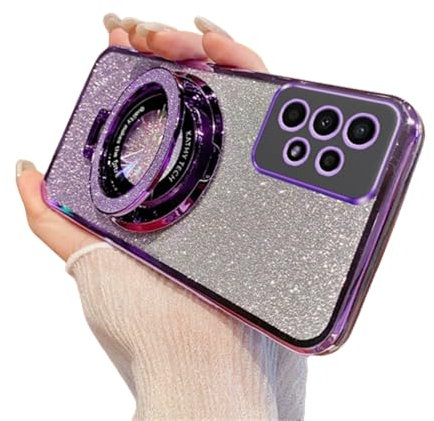 QIWEIQING Kompatibel mit Samsung Galaxy A13 4G Glitzer Hülle Kompatibel mit MagSafe, Strass Bling Diamant Schutzhülle Ring Kameraschutz Silikon Schutzhülle für Samsung Galaxy A13 4G.Purple DS