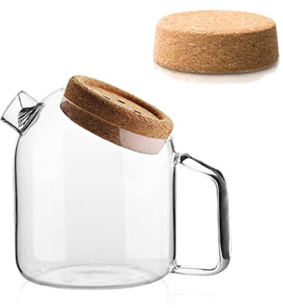 POYHKFD Jarra de Vidrio con Tapa de Corcho, Jarra de Agua Olla de Vidrio Diseño Simple, Recipientes para Servir Bebidas Jarras de Vidrio con Tapa, Jarra de Té de Vidrio de Gran Capacidad para(800ml)