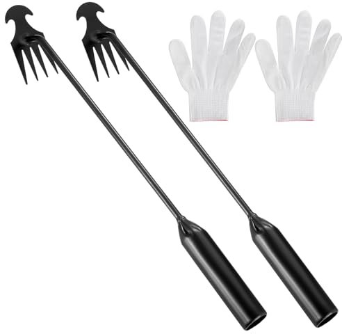 2 pezzi di estirpatore manuale per erbacce con manico, dispositivo di rimozione delle erbacce, 40 cm, strumento per la rimozione delle erbacce, attrezzi da giardino, diserbatrice manuale con guanti
