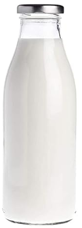Wares of Knutsford 500ml Glass Milk Bottles with Lids – Airtight Reusable Glass Bottles for Milk, Juice, Smoothies, Milkshakes & Drinks (6 x Silver Lids)