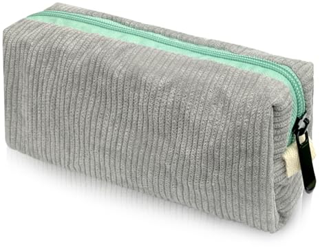 NECXON Federmäppchen aus Cord, weiches Federmäppchen für Mädchen, Federmäppchen, Bleistifttasche, Make-up-Tasche, süßes Federmäppchen für Kinder, Studenten, Schreibwarenhülle für das Schulbüro (grau)