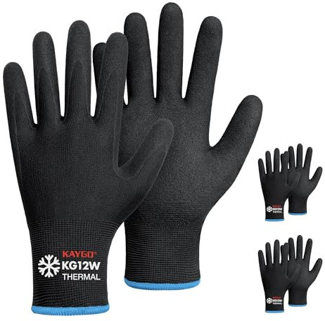 KAYGO Work Gloves Nitrile Coated Thermal Fleece Liner-3 Pairs, Grip and Dexterity, Winter Working Gloves for Men Women, for Cold Weather Construction Freezer Warehouse Automotive, KG12W (Black, M)
