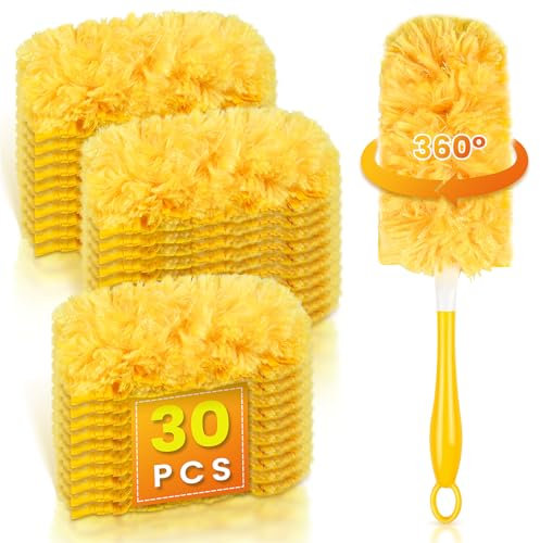 30 Stück 360° Nachfüllpack für Swiffer Staubmagnet mit 1 Griff, Parfümfrei 3D Tücher Staubwedel Ersatz