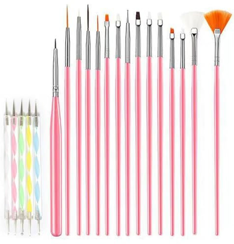 15 Pcs Nail Art Brushes Set, Acrylic Nail Brush Painting Pen and 5 Pcs Nail Dotting Tools, Nail Pen Designer Nail Art Painting Kit for DIY, Professional Use