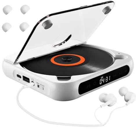 Lettore disco portatile, Lettore musicale con controllo touch con auricolari, Lettore musicale ricaricabile Lettore di compact disc personale anti-shock per la casa e il viaggio