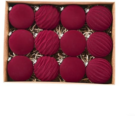 EXTRWORY 12 Stück 8 cm beflockte Samt-Weihnachtskugeln Ornamente Weihnachtsbaum-Anhänger, Weihnachtsdekoration, Samt-Weihnachtskugeln (rot)