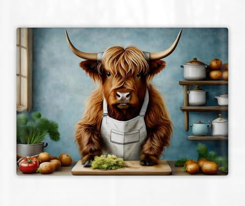 Highland Cow Printed Cutting Board | Worktop Saver | Chopping Board Available in Two Sizes (390x290mm and 285x200mm) (Highland Cow 1, 285x200mm Textured)